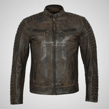 VOLOS Mens Biker Style Fashion Leather Jacket Vintage Waxed