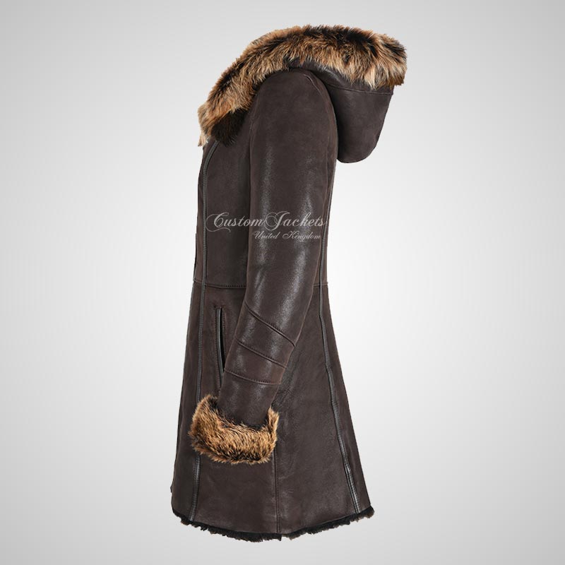 DELANEY Women's Montana Toscana Sheepskin Coat in Brown
