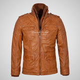 CLIFTON Men's Casual Fashion Biker Style Double Collared Leather Jacket