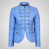 MILITARY Style Ladies Short Studded Leather Jacket Lambskin Leather