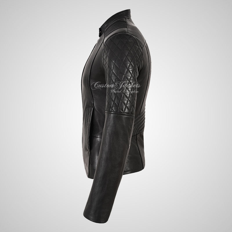 ELARA Black Biker Leather Jacket For Women Soft Lamb Leather