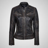 SERA Women Vintage Leather Biker Jacket Soft Real Leather