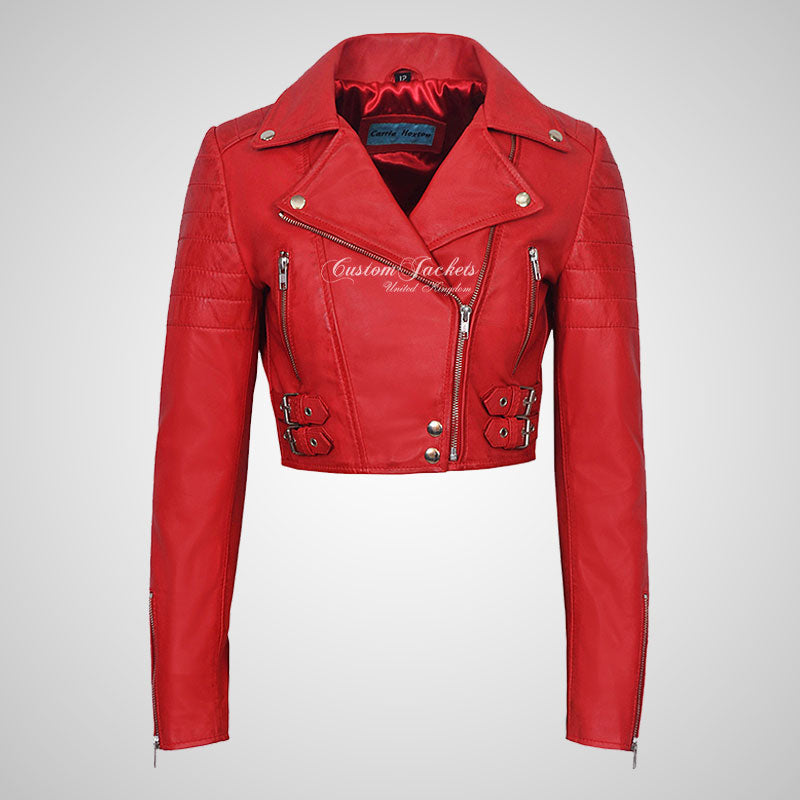 VOGUE Womens Leather Cropped Jacket Short Biker Leather Jacket