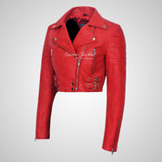 VOGUE Womens Leather Cropped Jacket Short Biker Leather Jacket