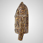 MARLON BRANDO Men's Leopard Print Leather Biker Jacket