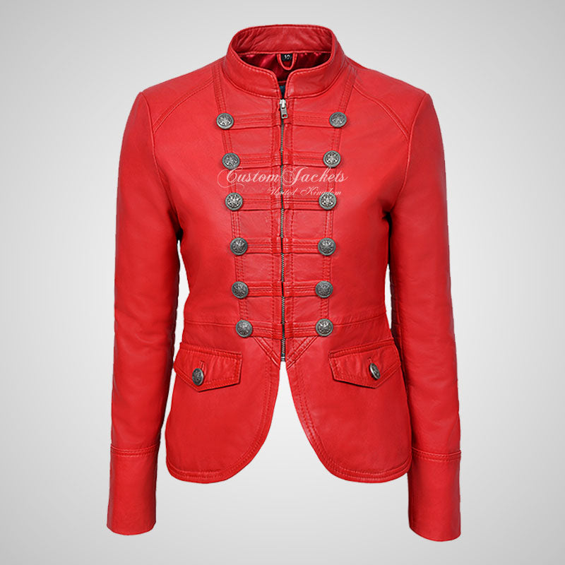 MILITARY Style Ladies Short Studded Leather Jacket Lambskin Leather