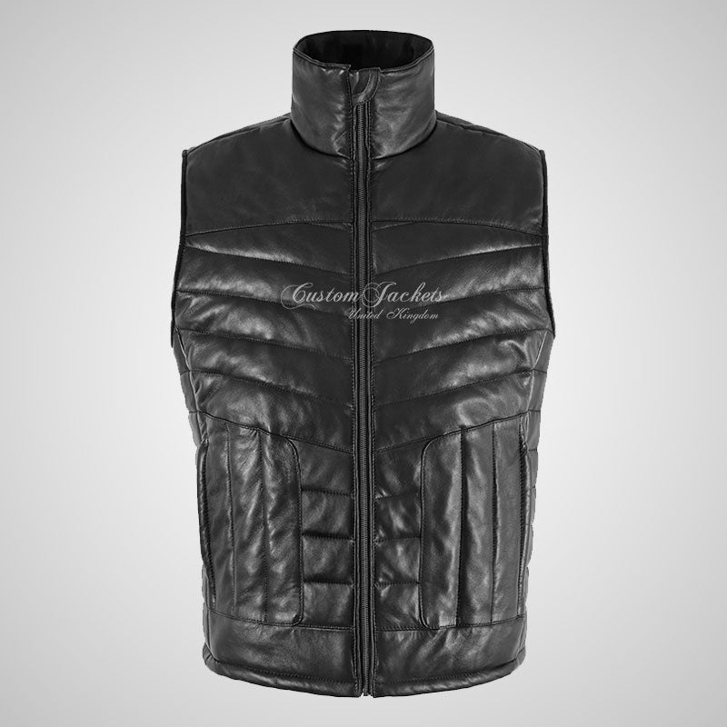EQUATE Mens Puffer Padded Leather Gilet Sleeveless Jacket