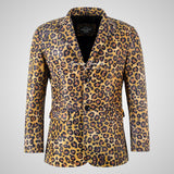 ROAR Leopard Print Leather Blazer Jacket For Mens