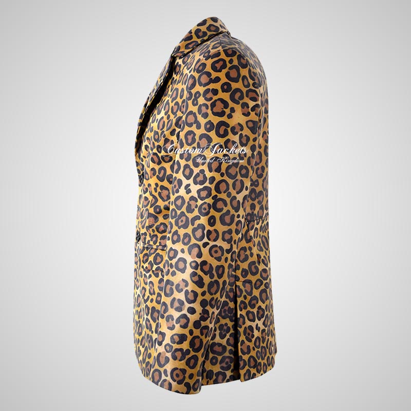 ROAR Leopard Print Leather Blazer Jacket For Mens