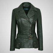 MOLLY Women Belted Biker Leather Jacket Lambskin Leather