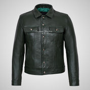 WEST Trucker Leather Jacket Cowhide Denim Biker Shirt Jacket