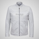 NATE Men's White Leather Biker Jacket