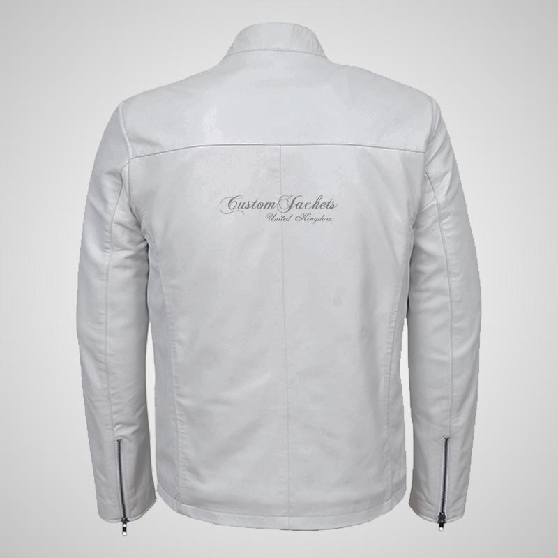 NATE Men's White Leather Biker Jacket