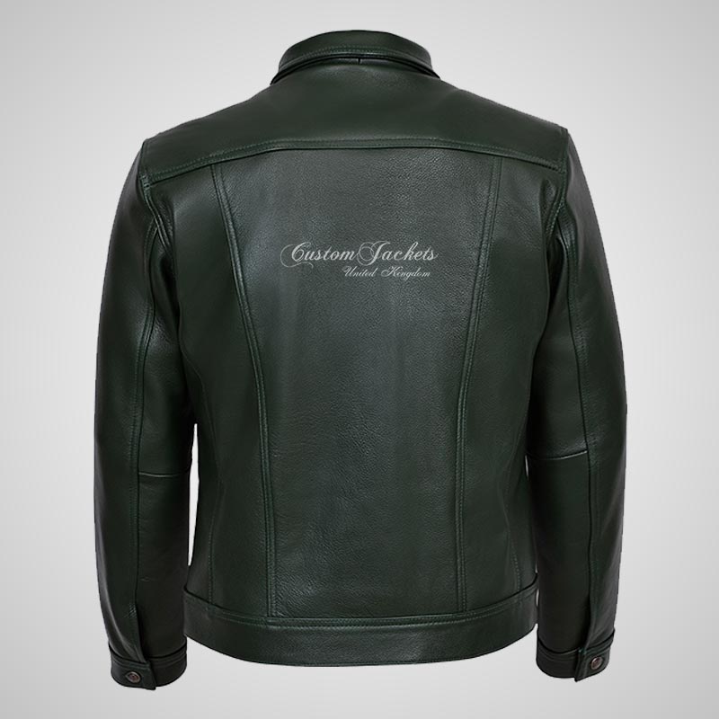 WEST Trucker Leather Jacket Cowhide Denim Biker Shirt Jacket