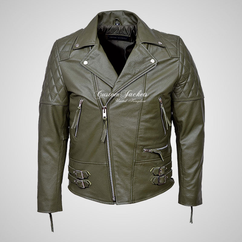 HIGHWAY Mens Leather Biker Jacket Cowhide Leather Jacket