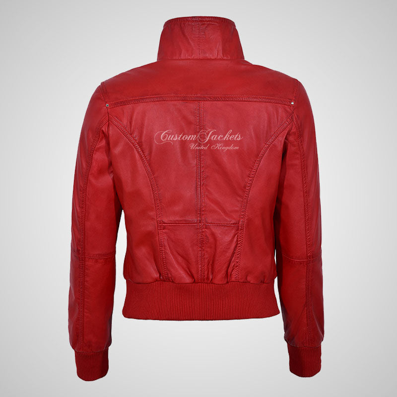 CORAL Ladies Fitted Bomber Leather Jacket Soft Lambskin Blouson