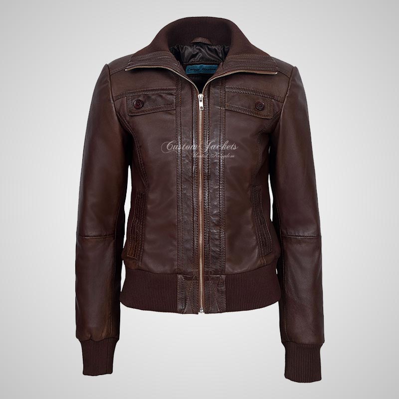 ELOWEN Women's Leather Bomber Jacket