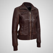 ELOWEN Women's Leather Bomber Jacket