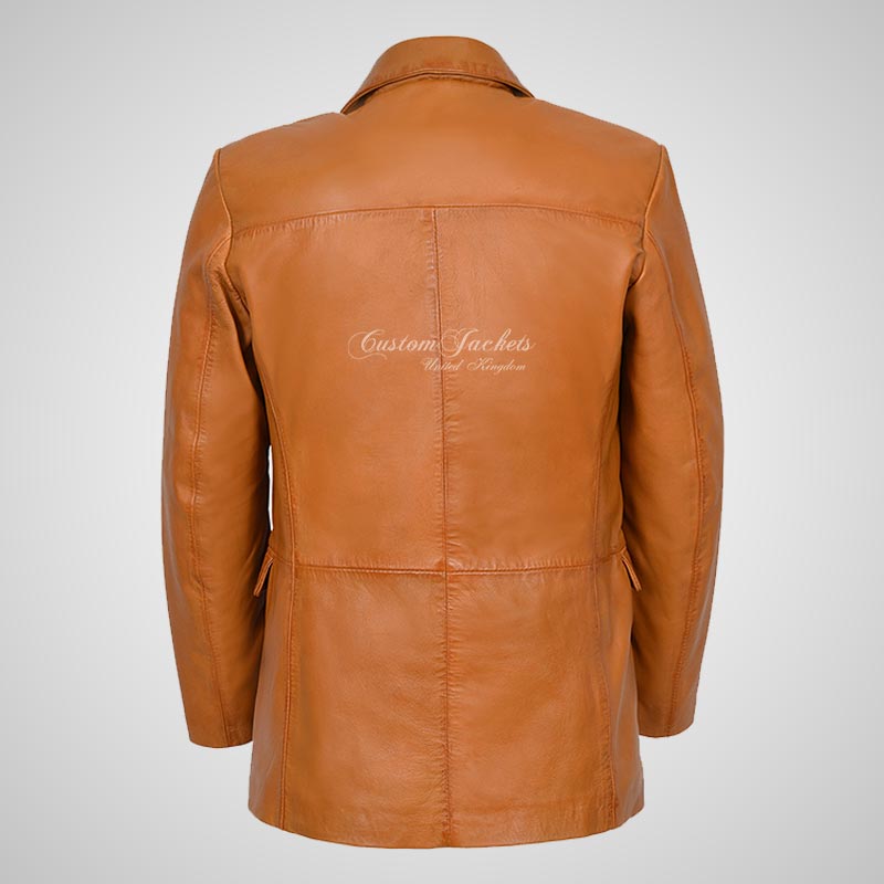 SAMUEL Classic Men's Three Button Leather Blazer Tan