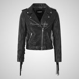 Women's BRANDO Long Fringe Biker Leather Jacket