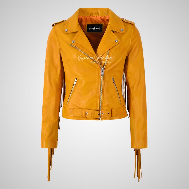 Women's BRANDO Long Fringe Biker Leather Jacket