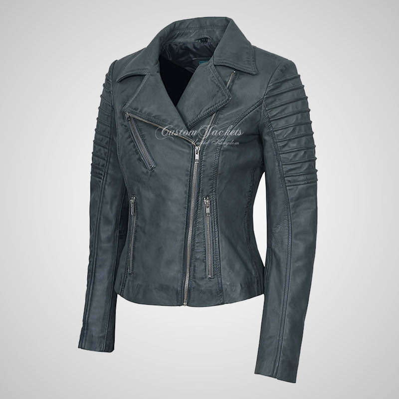 ROSETTA Ladies Biker Leather Jacket Soft Lambskin Napa Leather