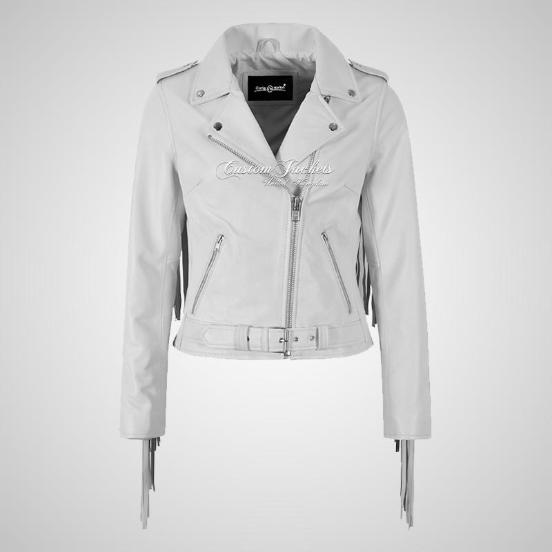 Women's BRANDO Long Fringe Biker Leather Jacket
