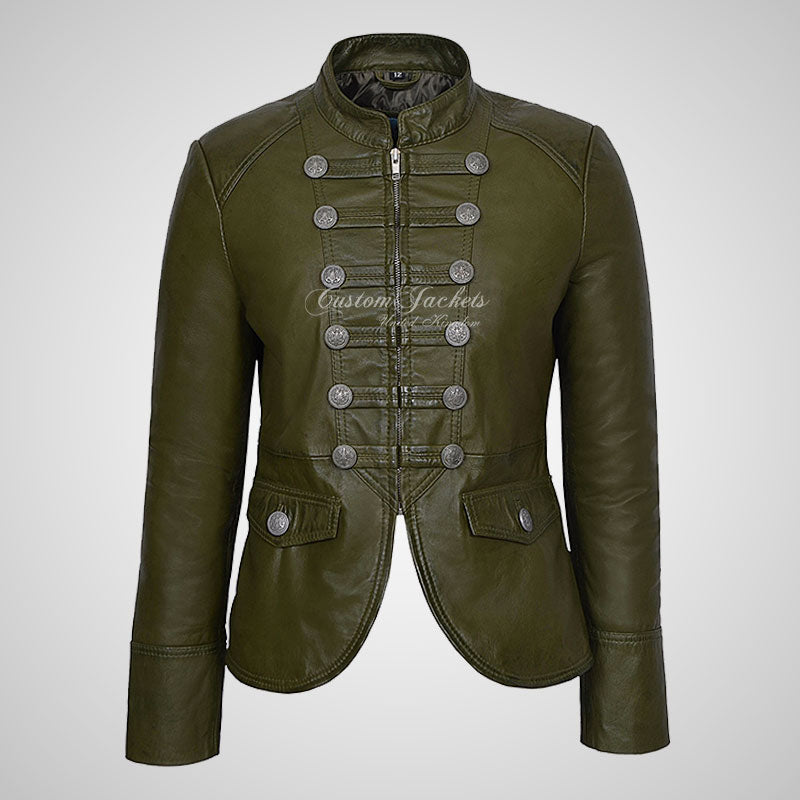 MILITARY Style Ladies Short Studded Leather Jacket Lambskin Leather