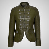 MILITARY Style Ladies Short Studded Leather Jacket Lambskin Leather