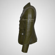 MILITARY Style Ladies Short Studded Leather Jacket Lambskin Leather