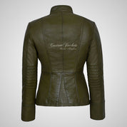 MILITARY Style Ladies Short Studded Leather Jacket Lambskin Leather