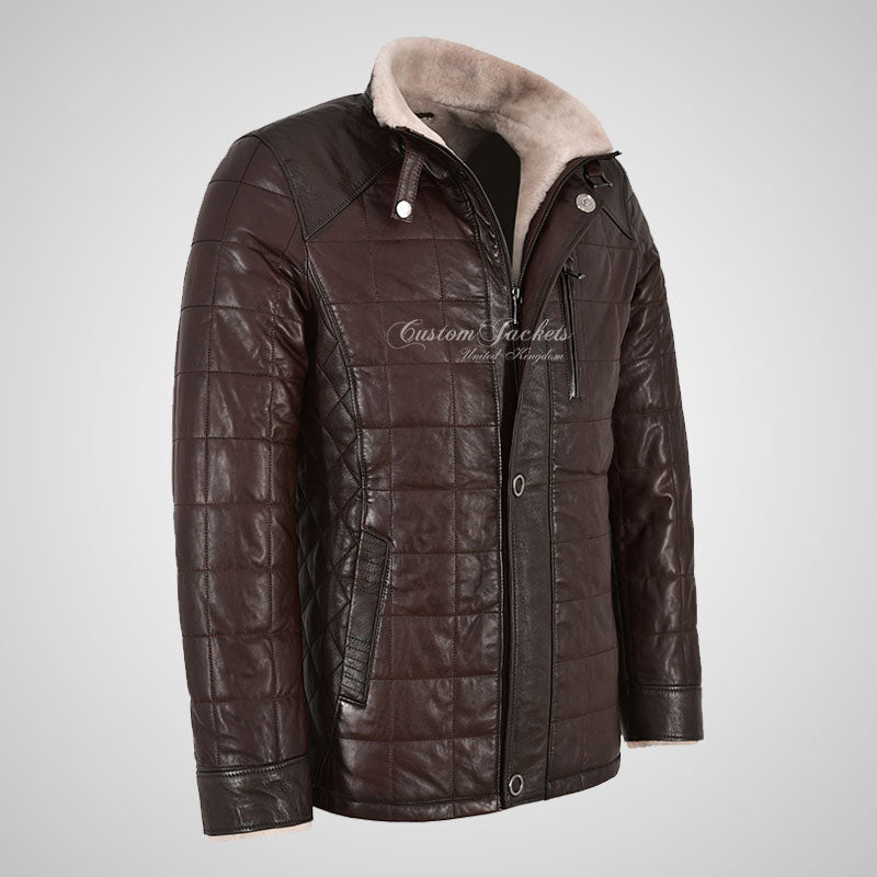 LEXINGTON Leather Coat Sheepskin Lined Coat Brown