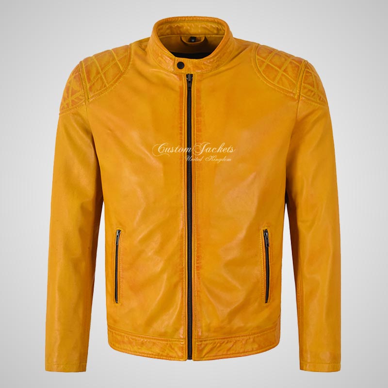 MARCELLA  Yellow Biker Leather Jacket For Men