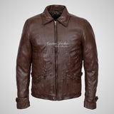 SKYFALL 007 Style Wrinkled Leather Jacket Brown For Men's