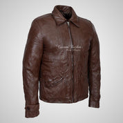 SKYFALL 007 Style Wrinkled Leather Jacket Brown For Men's
