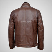 PHAN-TOM Mens Detachable Double Collar Leather Biker Jacket