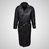 BUFFY Mens Leather Full Length Coat Double Breasted Soft Leather