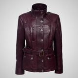 JULIET Women Safari Style Belted Leather Jacket