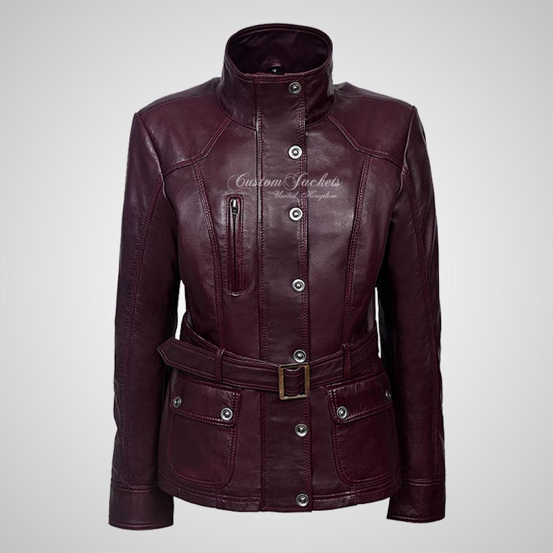 JULIET Women Safari Style Belted Leather Jacket – Custom Jackets