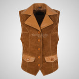 MABEL Ladies Suede Waistcoat Vest with Leather Collars