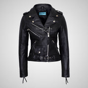 BRANDO Style Ladies Biker Leather Jacket Moto Leather Jacket