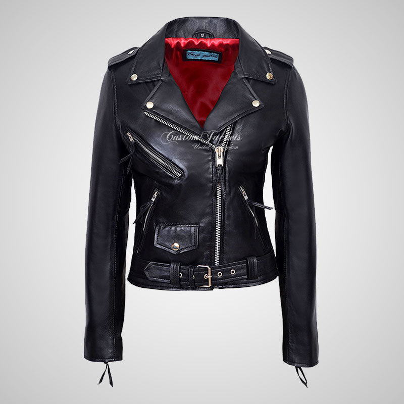 Ladies BRANDO Style Biker Leather Jacket Soft Leather Jacket