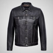 WEST Trucker Leather Jacket Cowhide Denim Biker Shirt Jacket