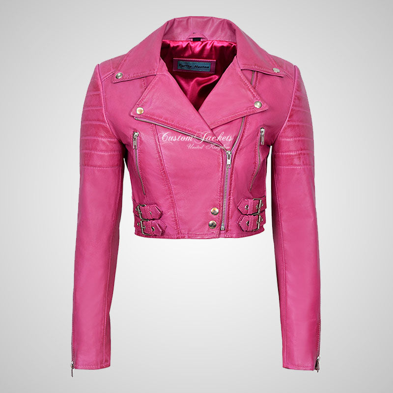 VOGUE Womens Leather Cropped Jacket Short Biker Leather Jacket