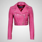 VOGUE Womens Leather Cropped Jacket Short Biker Leather Jacket