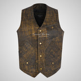 MEX Bikers Leather Vest Black Vintage Leather Gilet Waistcoat