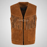 FRINGE Men's Suede Vest with Fringes Soft Calf Suede Waistcoat