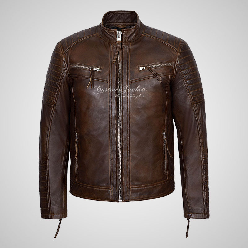 URIAH Mens Leather Biker Jacket Soft Lamb Napa Leather
