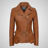MOLLY Women Belted Biker Leather Jacket Lambskin Leather