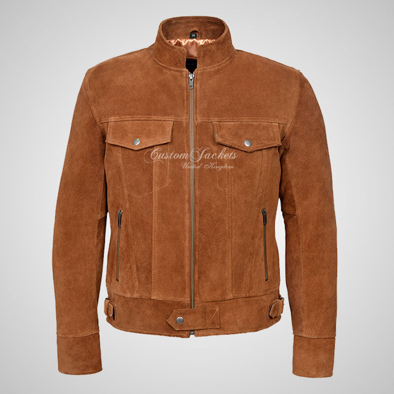 ROADSTRE Men's Suede Biker Jacket - Soft Calf Suede Leather
